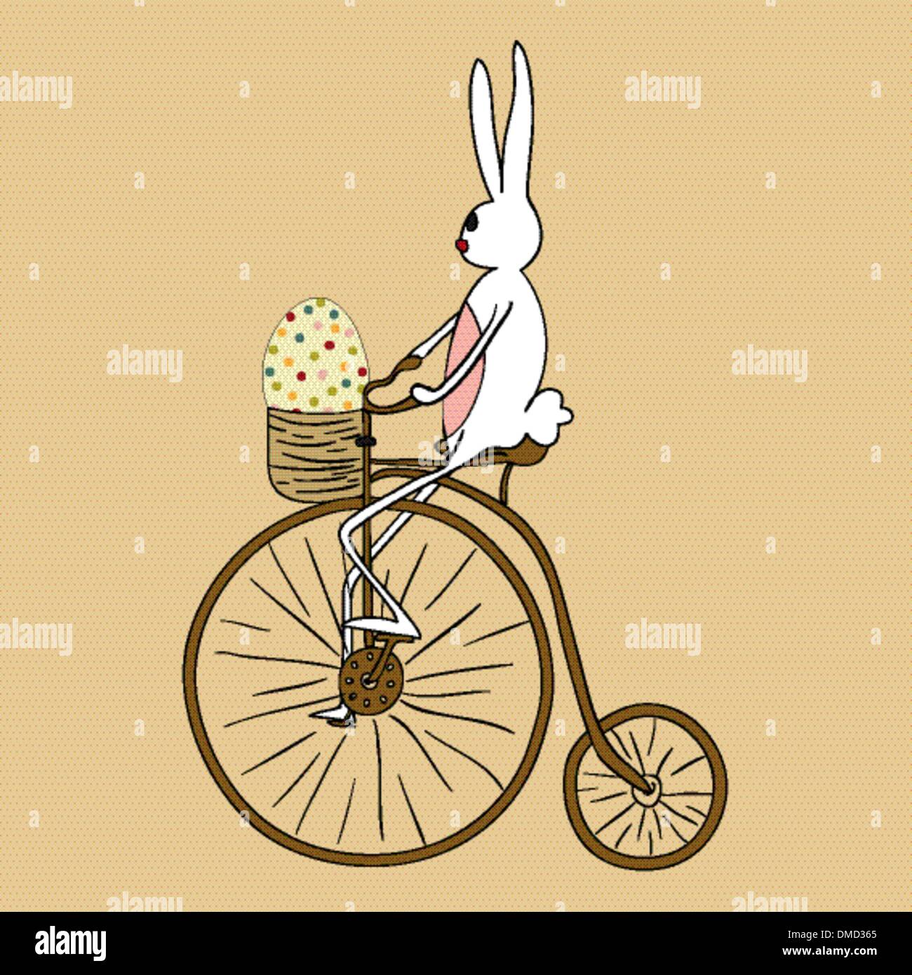 Vintage Easter Bunny bike card Illustrazione Vettoriale