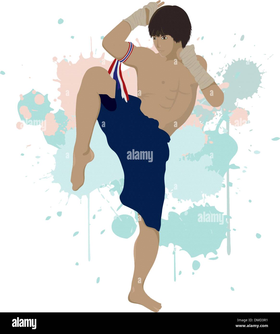 Boxe Tailandese Muay Thai con splash graphic ,eps file vettoriali Illustrazione Vettoriale