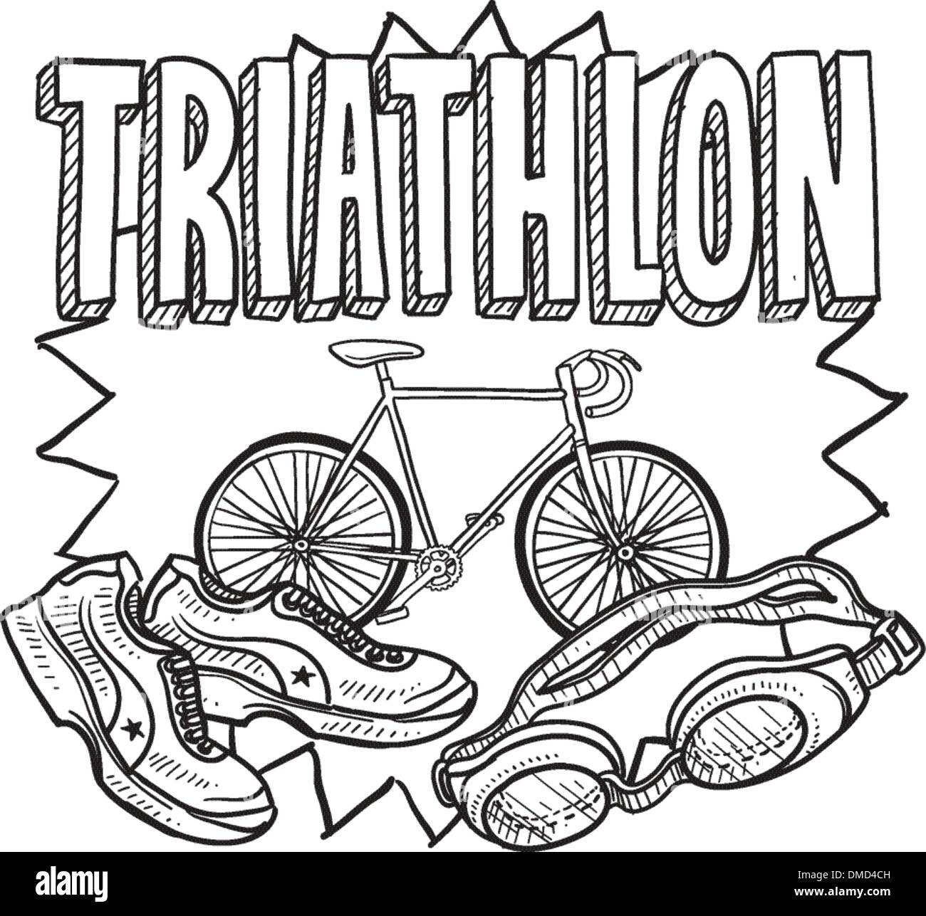 Schizzo Triathlon Illustrazione Vettoriale