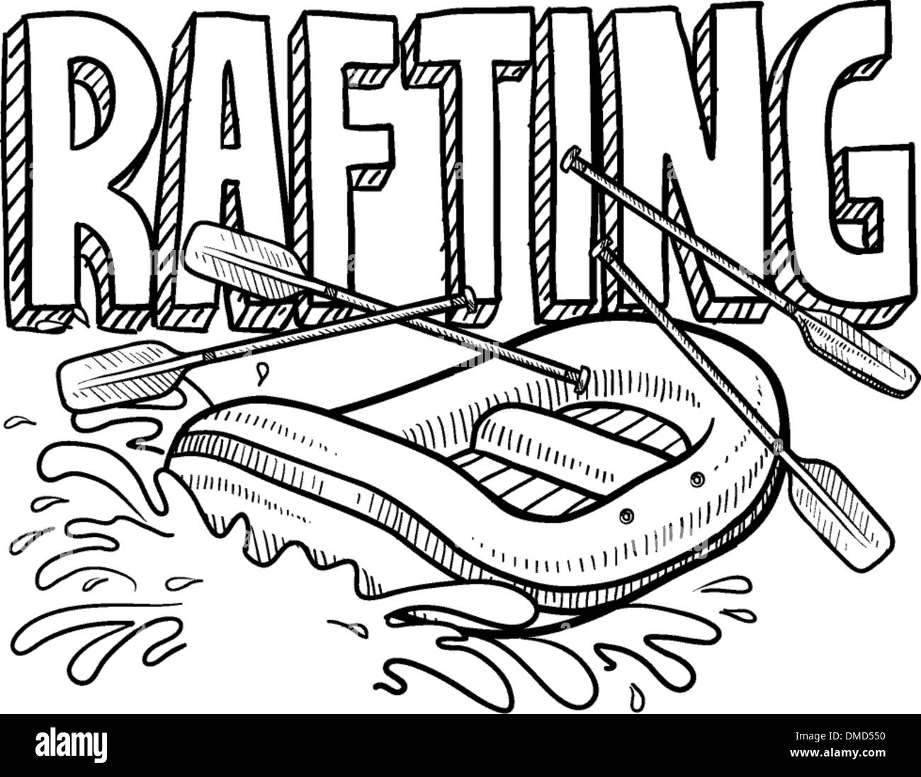 Whitewater Rafting schizzo Illustrazione Vettoriale