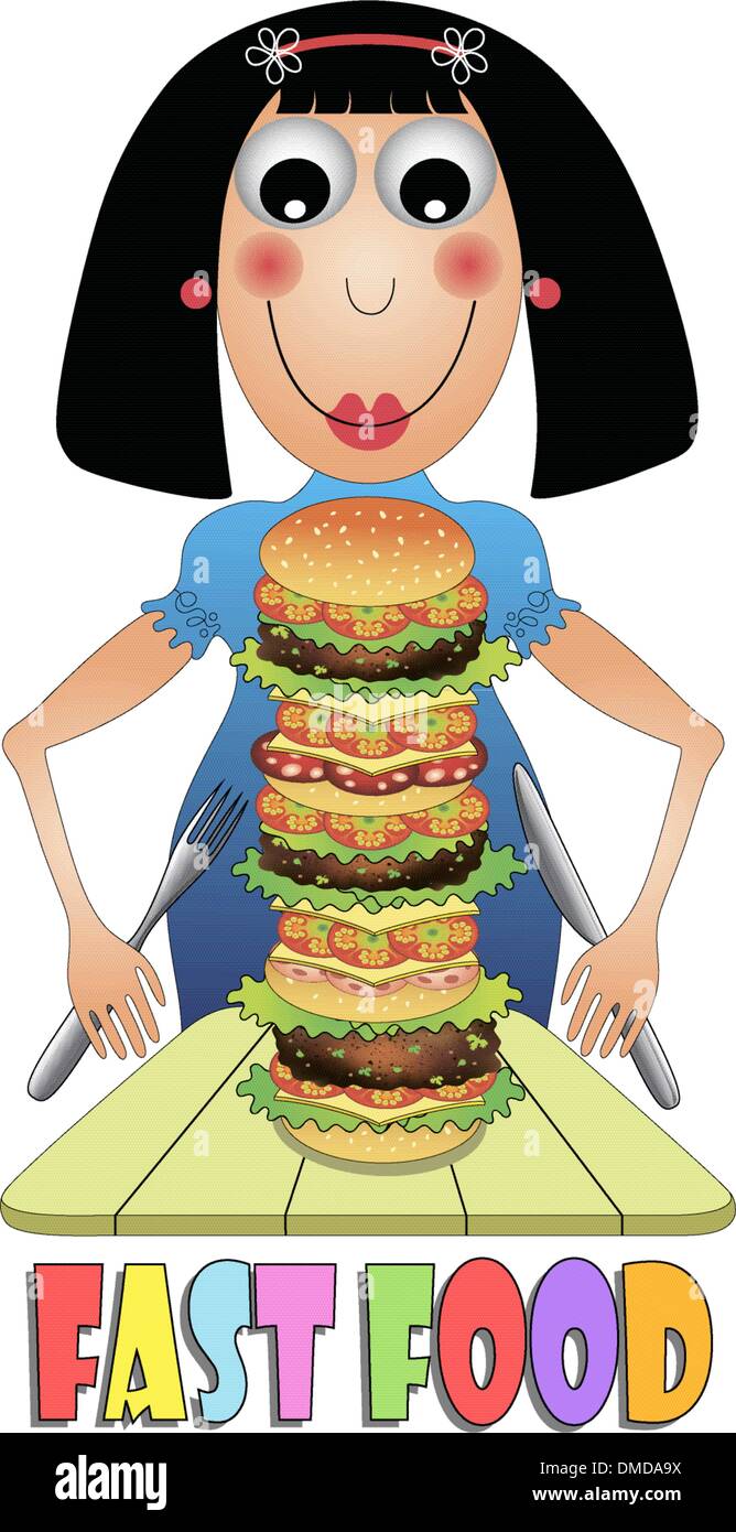 Ragazza di mangiare hamburger Illustrazione Vettoriale