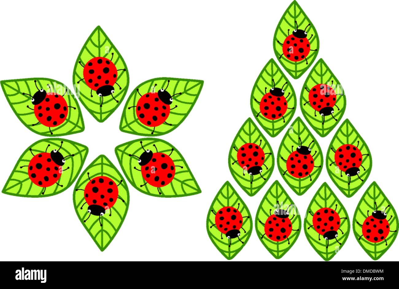 Ladybugs sulle foglie Illustrazione Vettoriale