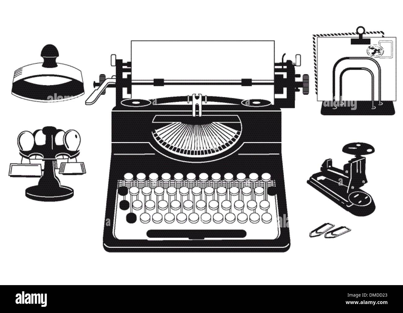 Vecchia macchina da scrivere con forniture per ufficio Illustrazione Vettoriale