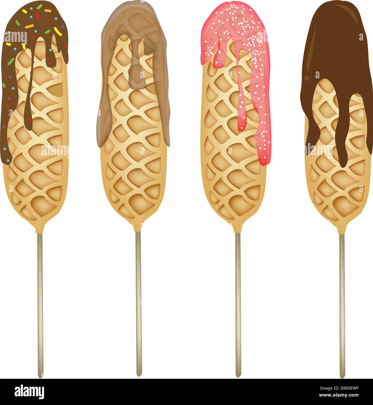 Appena i cani di mais o Hot Dog cialde in vari gusti Illustrazione Vettoriale