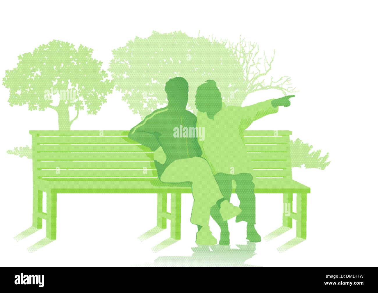 Una panchina nel parco con due anziani Illustrazione Vettoriale
