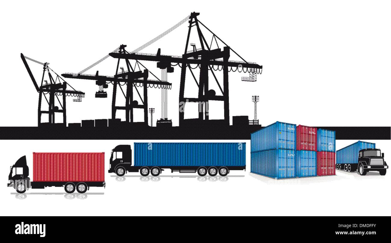 Il caricamento di container al porto Illustrazione Vettoriale