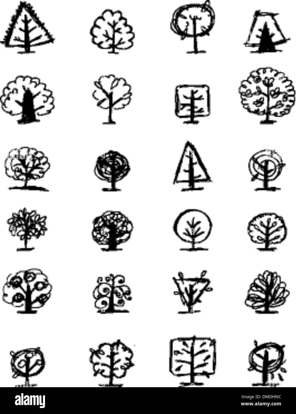 Set di schizzo di alberi per il tuo design Illustrazione Vettoriale