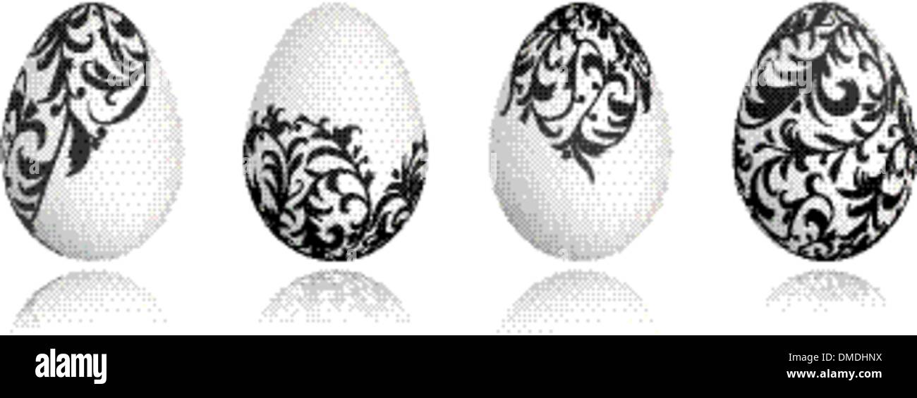 Le uova di pasqua di bianco con ornamenti floreali per il tuo design Illustrazione Vettoriale