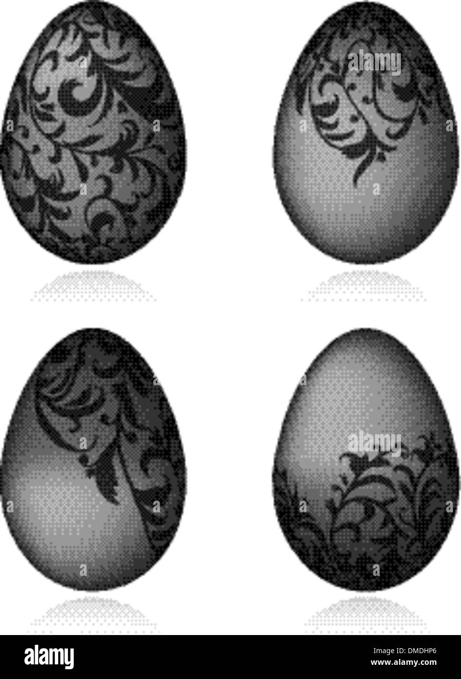 Le uova di pasqua di nero con ornamenti floreali per il tuo design Illustrazione Vettoriale