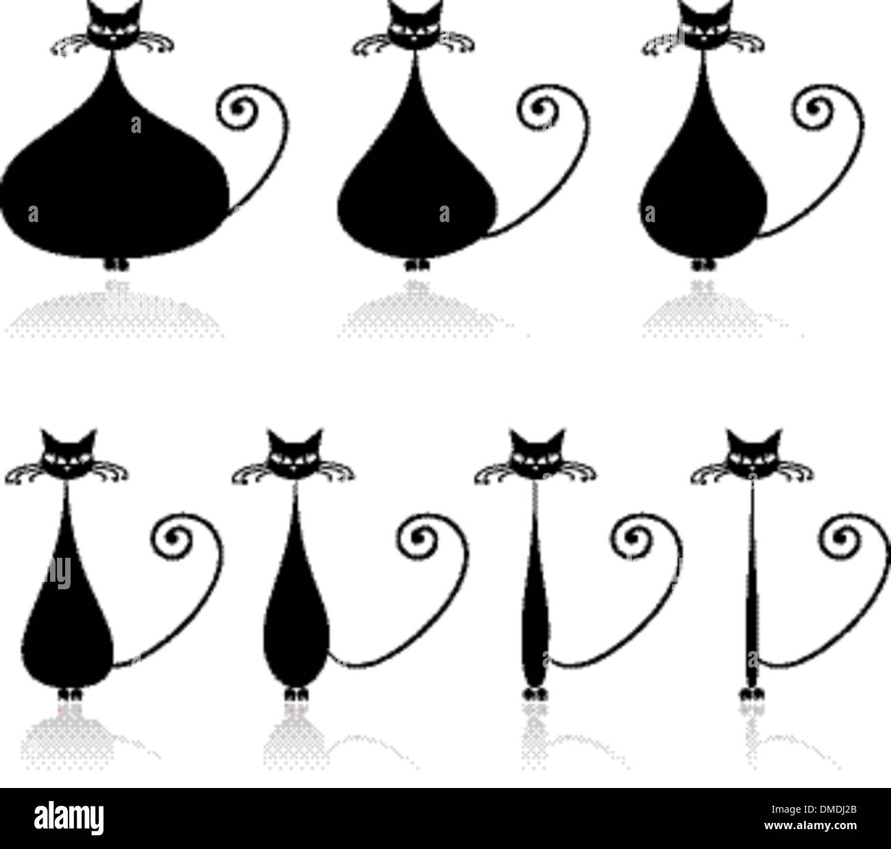 Fasi di dieta, divertente gatto nero per il tuo design Illustrazione Vettoriale