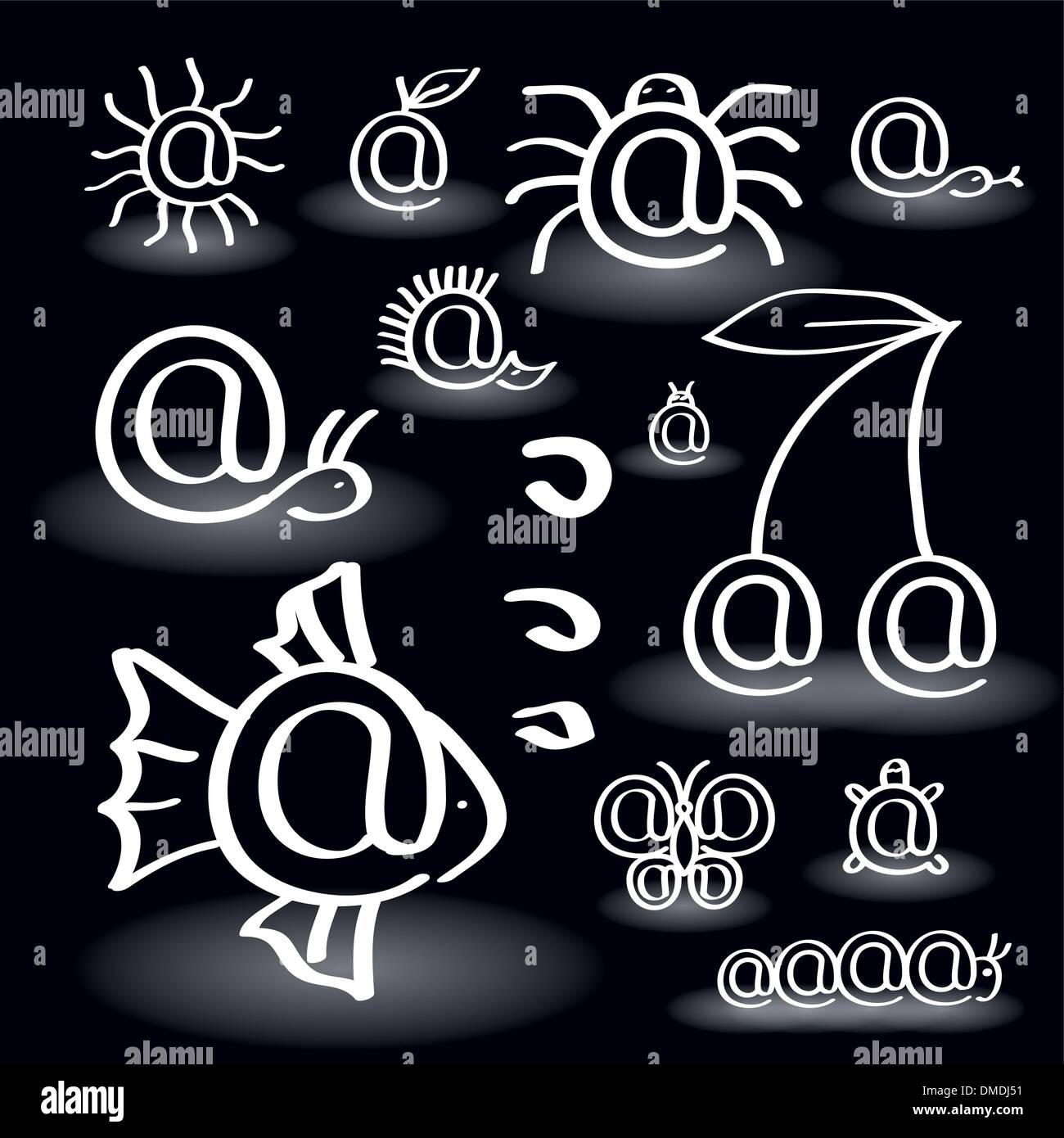 Icone disegnate posta in forma di diversi animali e insetti Illustrazione Vettoriale