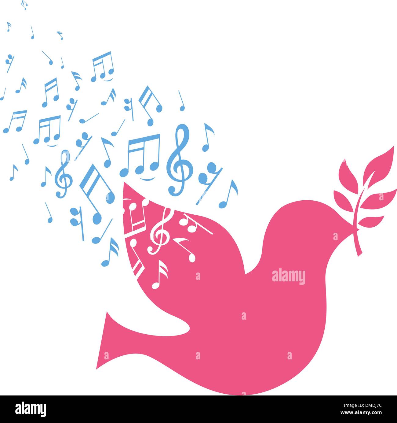 Volare con la colomba della pace nota musicale di segno Illustrazione Vettoriale