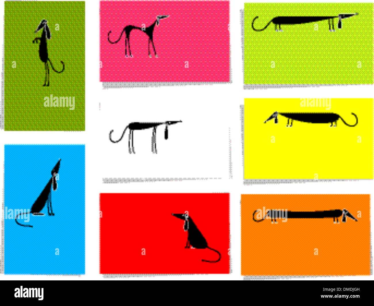 Set di simpatici cani, 10 schede per la tua progettazione con posto per il testo Illustrazione Vettoriale