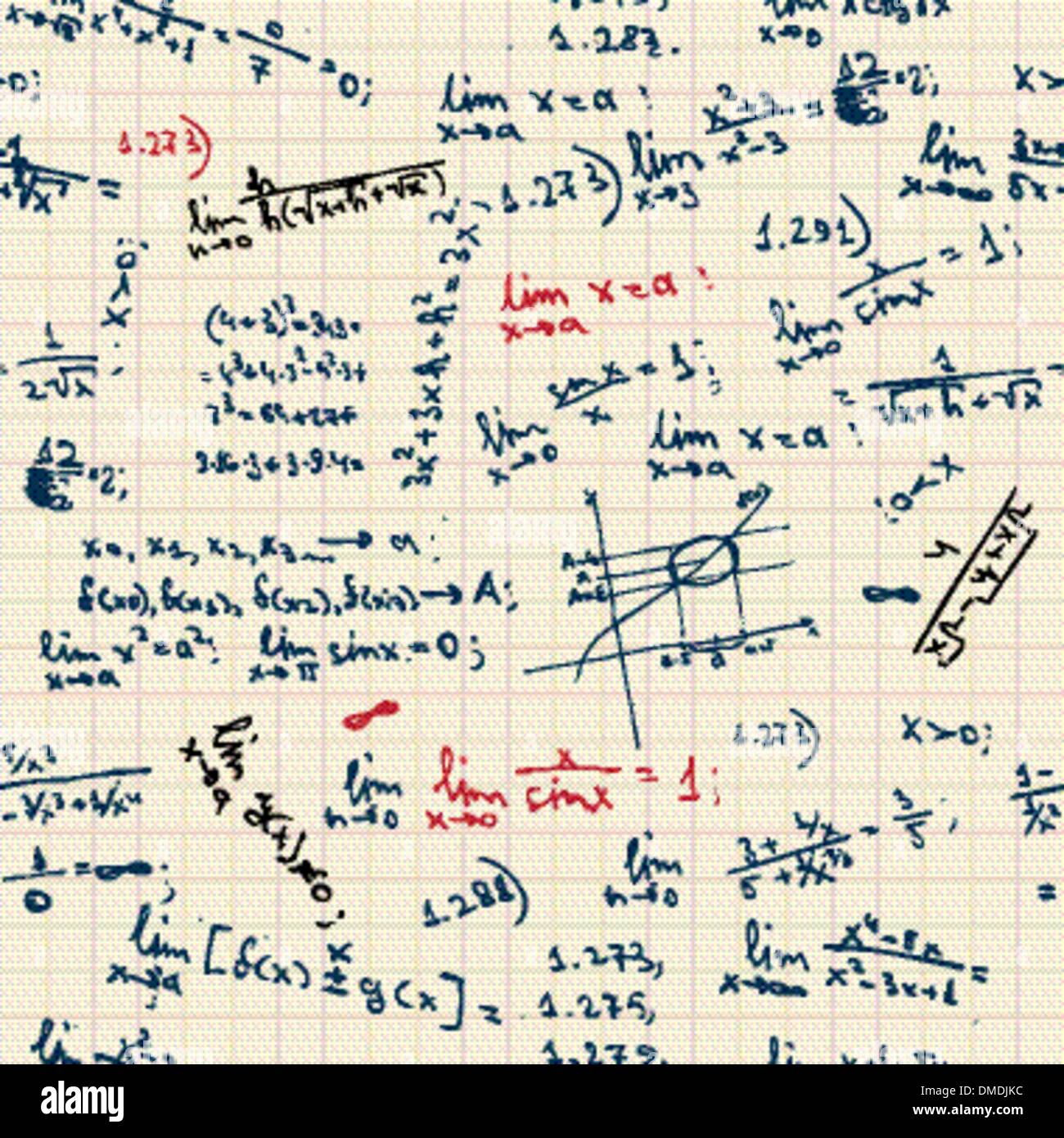 Sfondo senza soluzione di continuità con le formule matematiche sulla lavagna Illustrazione Vettoriale