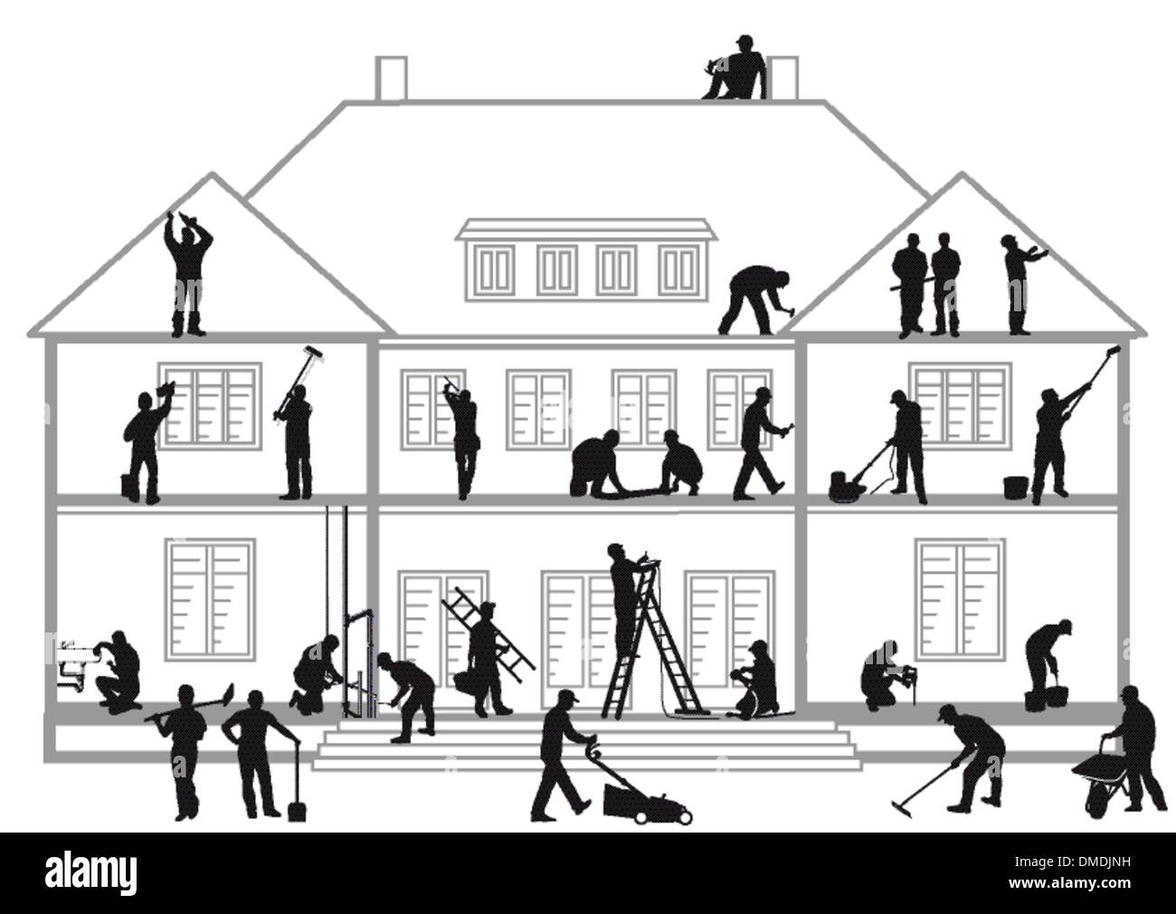La costruzione dei lavoratori durante il lavoro Illustrazione Vettoriale