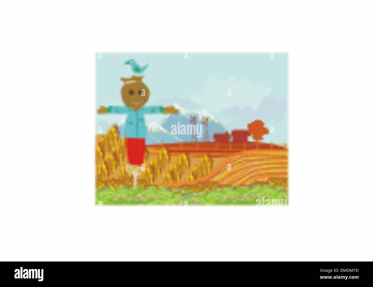 Illustrazione di una fattoria in una natura bellissima Illustrazione Vettoriale