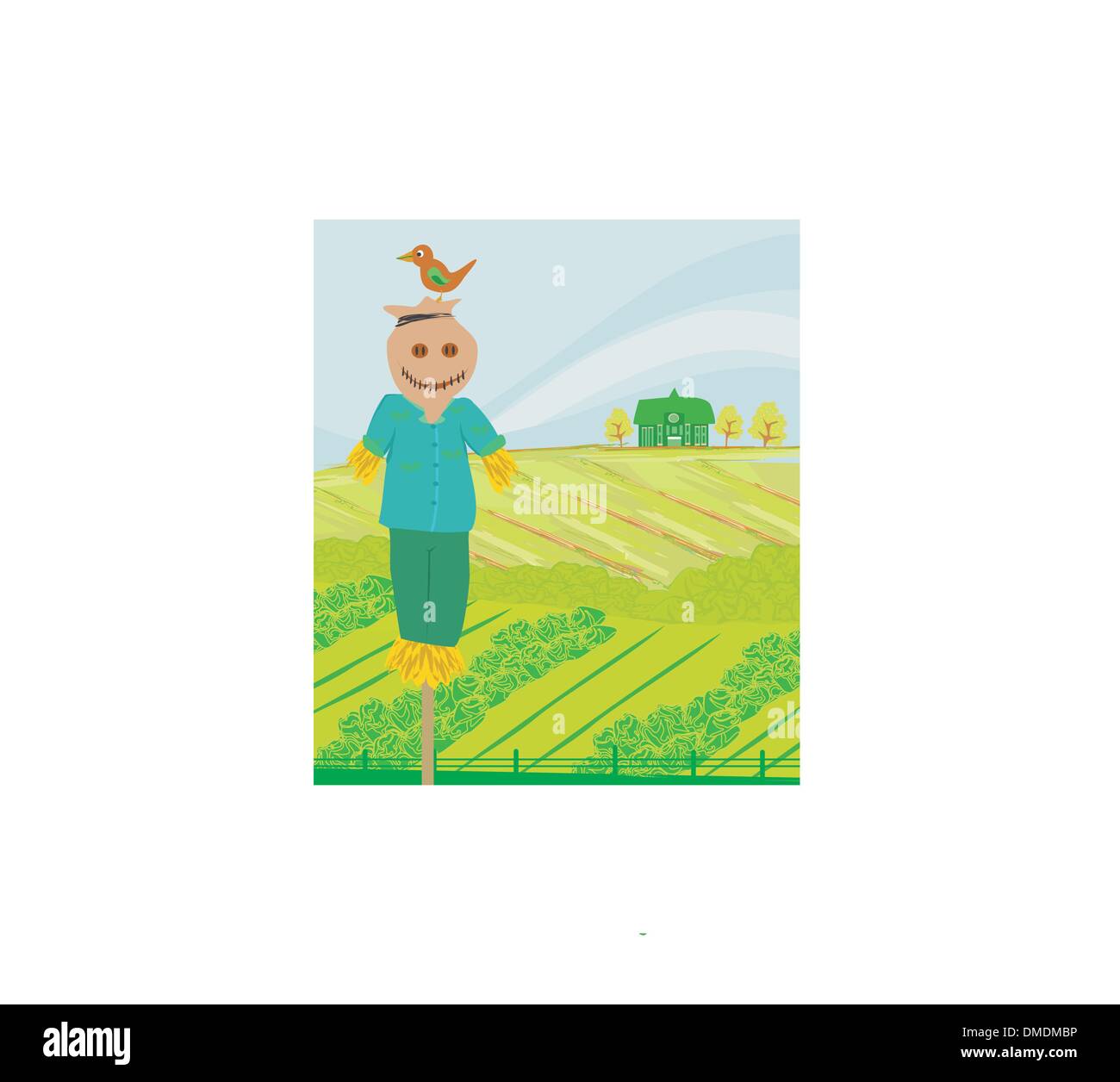 Illustrazione di una fattoria in una natura bellissima Illustrazione Vettoriale