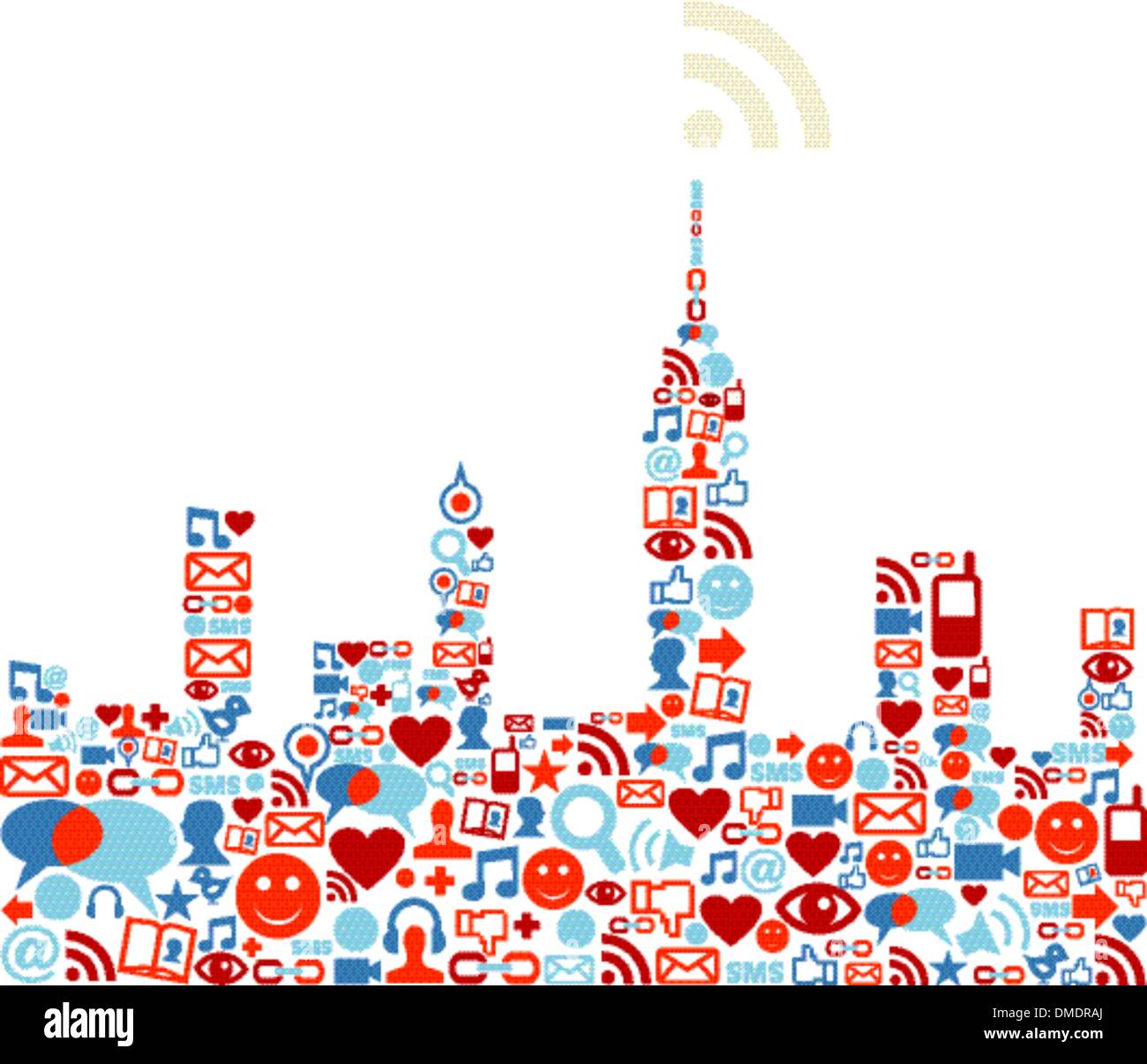 Social media network concetto di città Illustrazione Vettoriale