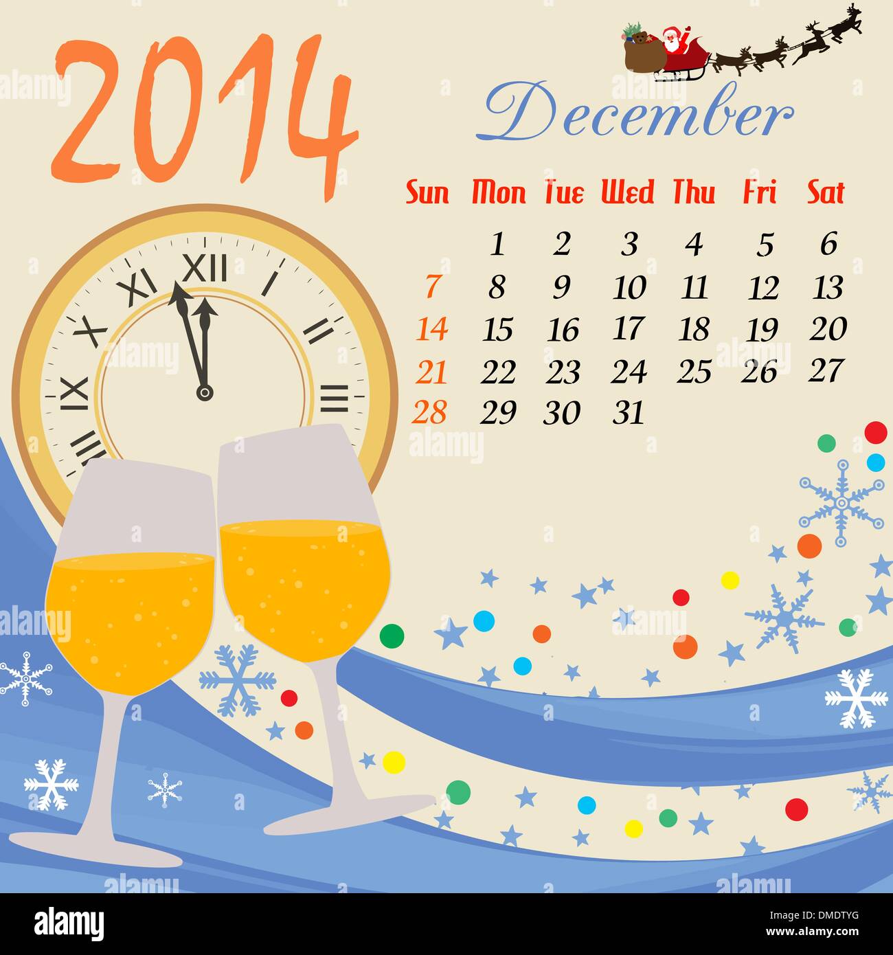 Calendario per il 2014 Dicembre Illustrazione Vettoriale