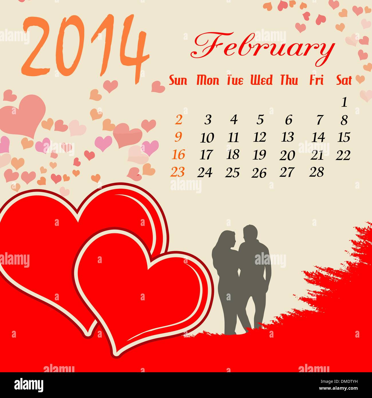 Calendario per il 2014 Febbraio Illustrazione Vettoriale