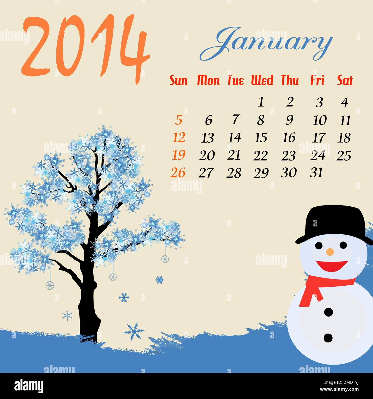 Calendario per il 2014 Gennaio Illustrazione Vettoriale