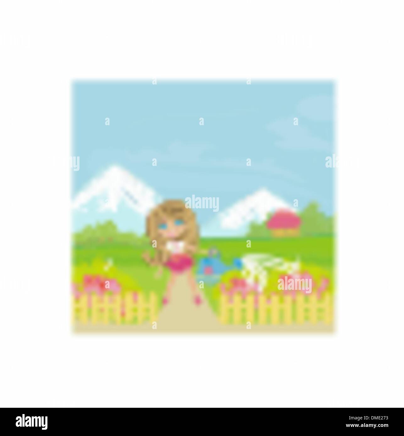 Illustrazione di una ragazza di abbeveraggio i fiori Illustrazione Vettoriale