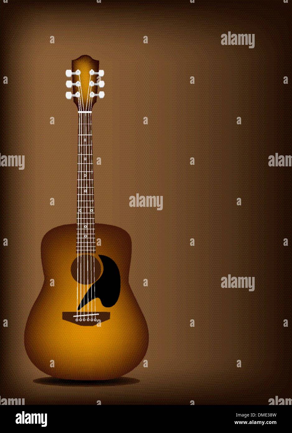 Bella chitarra acustica su scuro dello sfondo marrone Immagine e Vettoriale  - Alamy