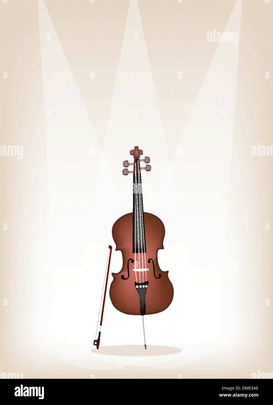 Una bella Brown violoncello sul palco sullo sfondo Illustrazione Vettoriale