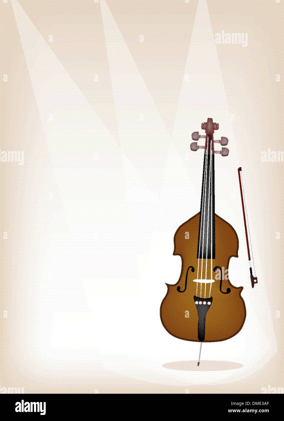 Una bella Double Bass sulla fase marrone sfondo Illustrazione Vettoriale
