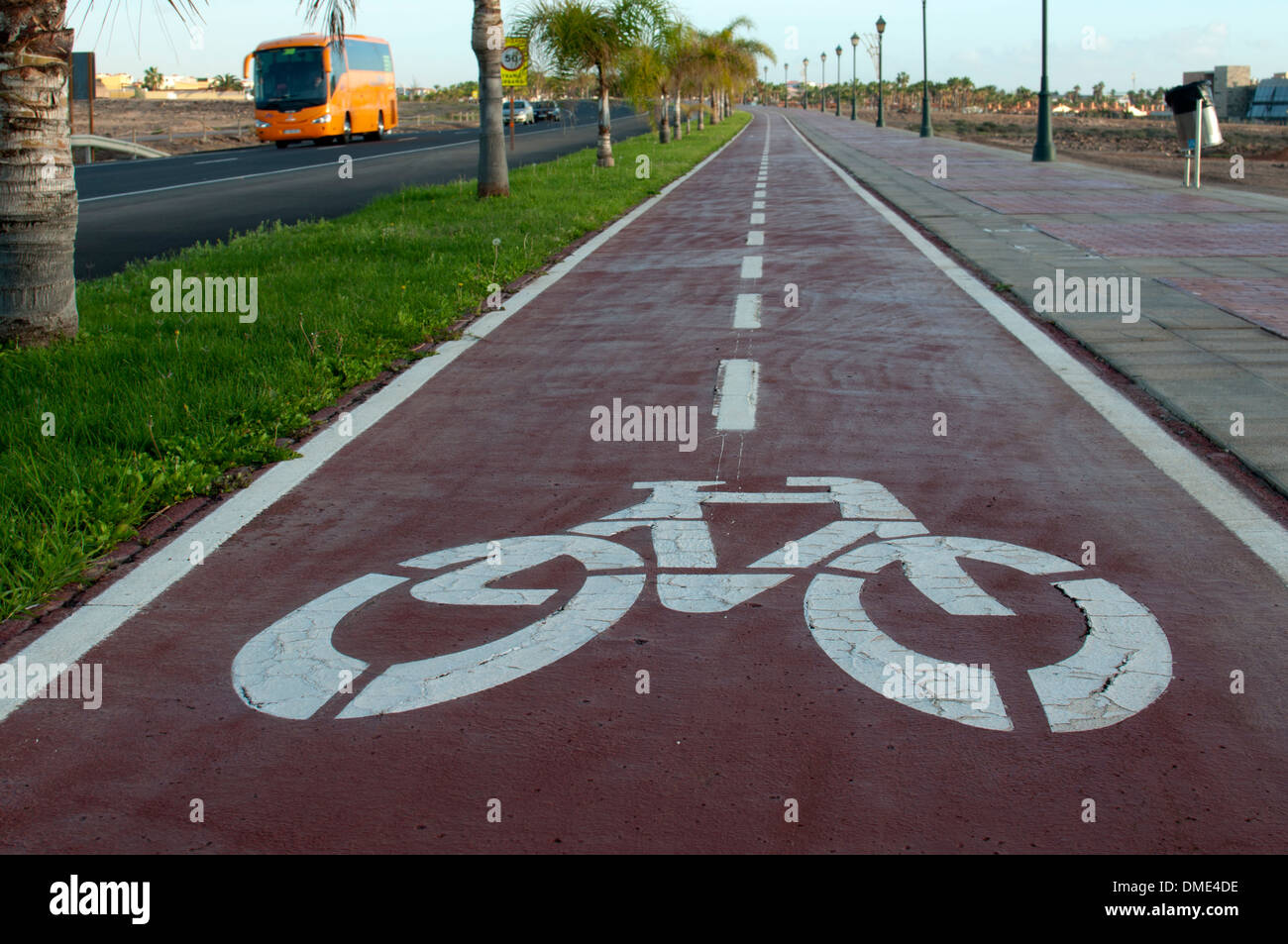 Pista ciclabile, Caleta de Fuste, Fuerteventura, Isole Canarie, Spagna. Foto Stock