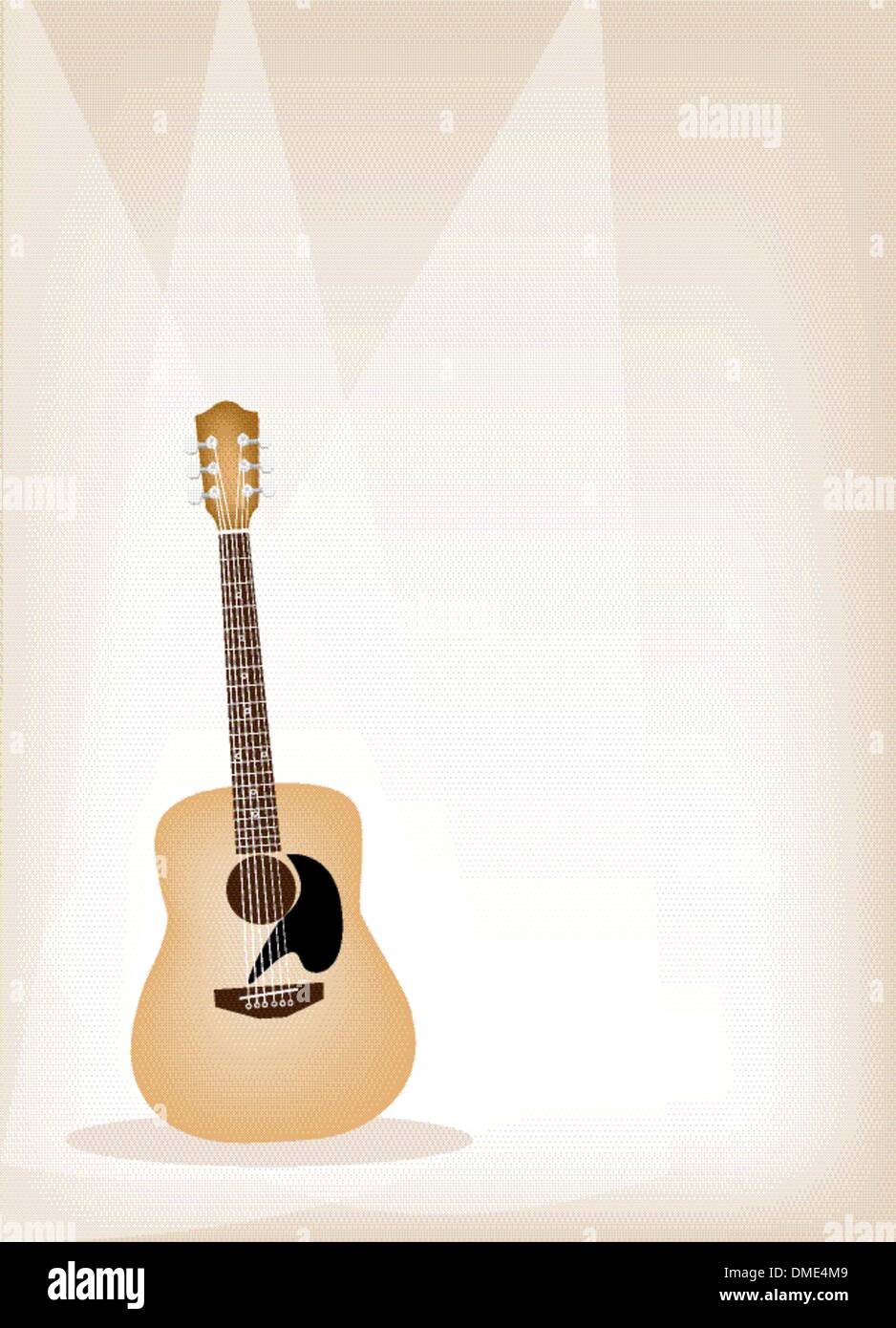 Una bella chitarra su stadio bruno sullo sfondo Illustrazione Vettoriale