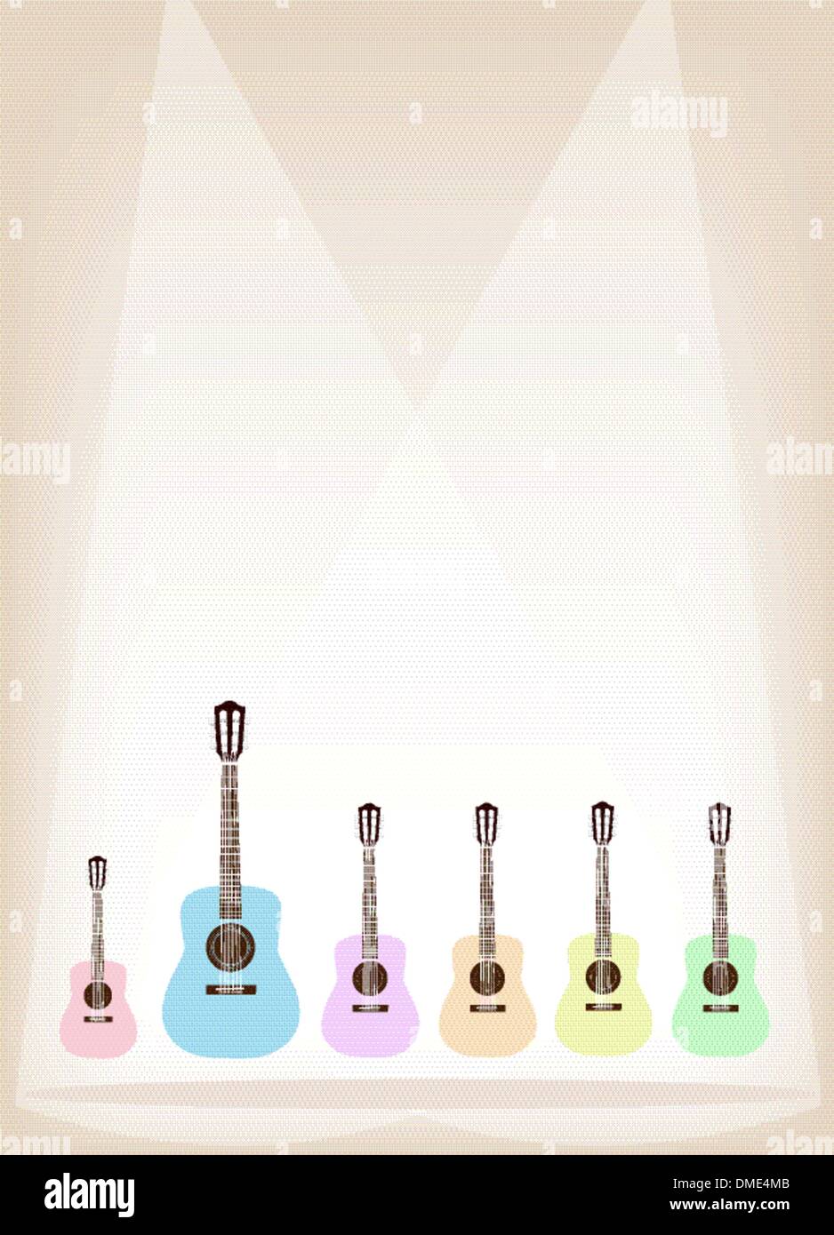 Sei chitarra colorato in marrone sfondo dello stadio Illustrazione Vettoriale