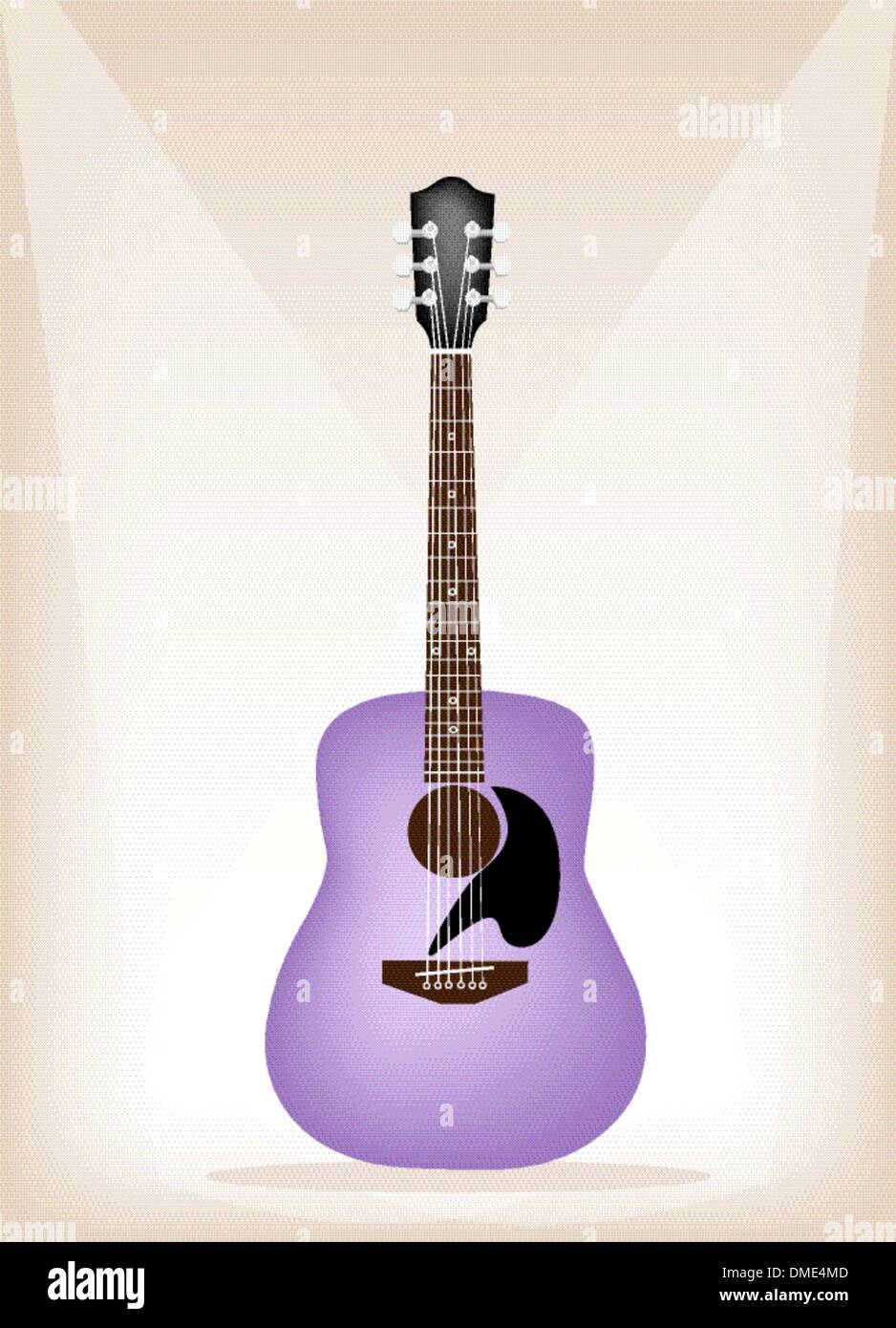 Una bella chitarra viola marrone su sfondo dello stadio Illustrazione Vettoriale