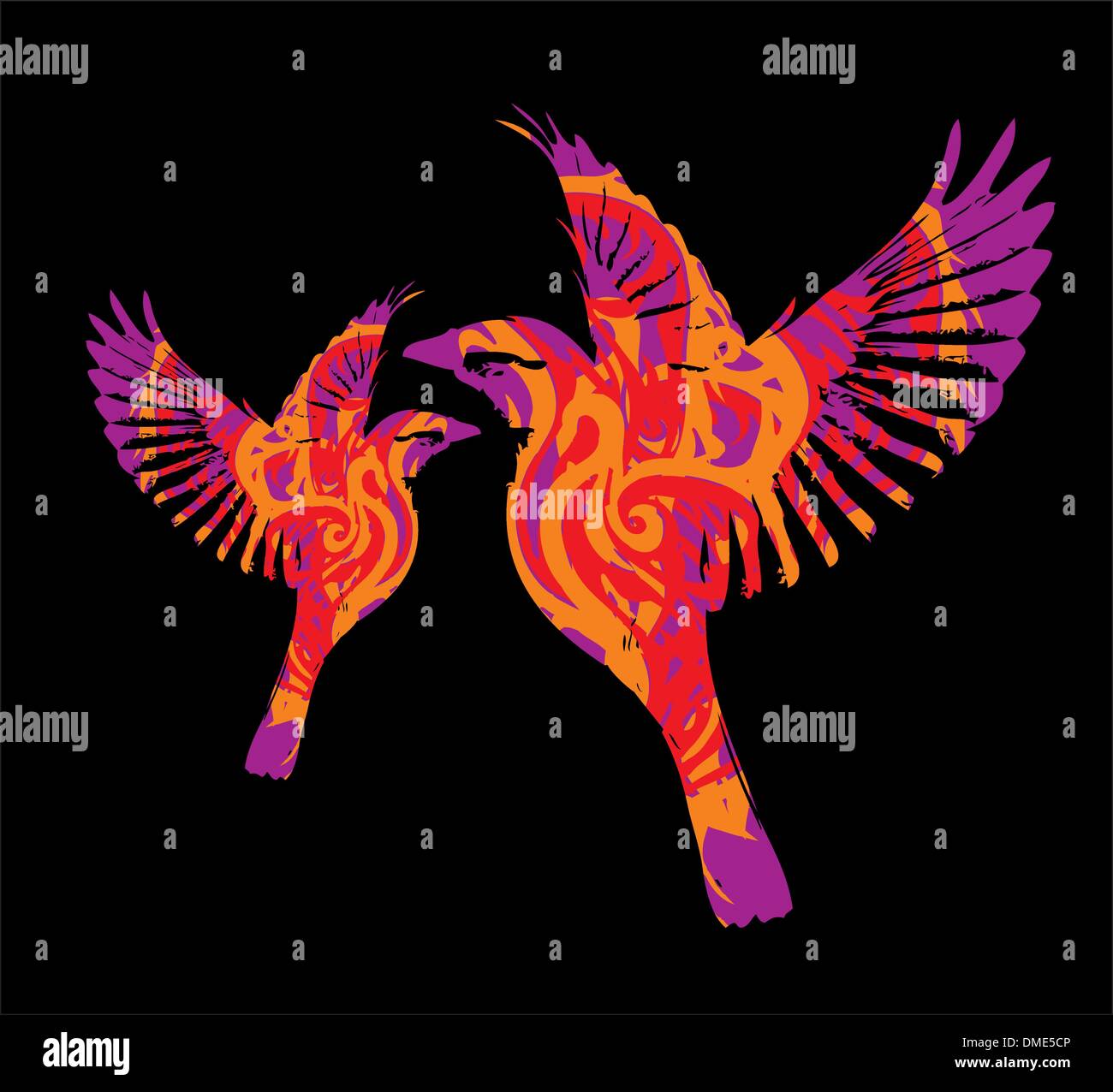 Tatuaggi tribal uccelli rossi arte vettoriale Illustrazione Vettoriale