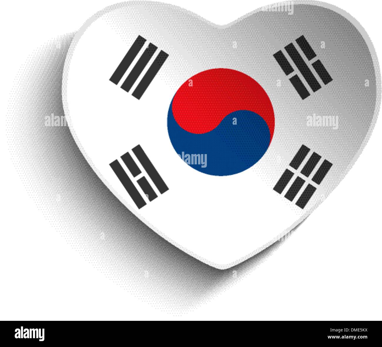 Corea del Sud bandiera cuore adesivo di carta Illustrazione Vettoriale