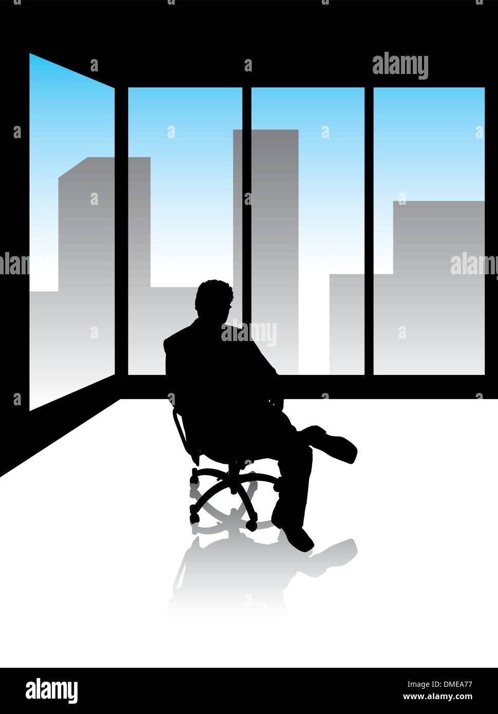 Manager in ufficio con skyline della città Illustrazione Vettoriale