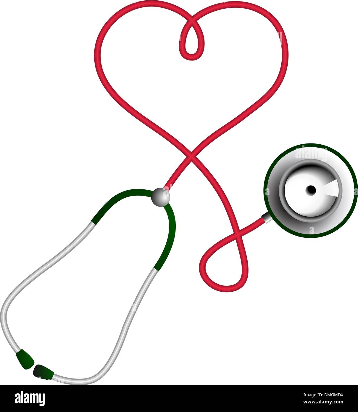 Forma di cuore stetoscopio. Concetto di cardiologia. Illustrazione Vettoriale