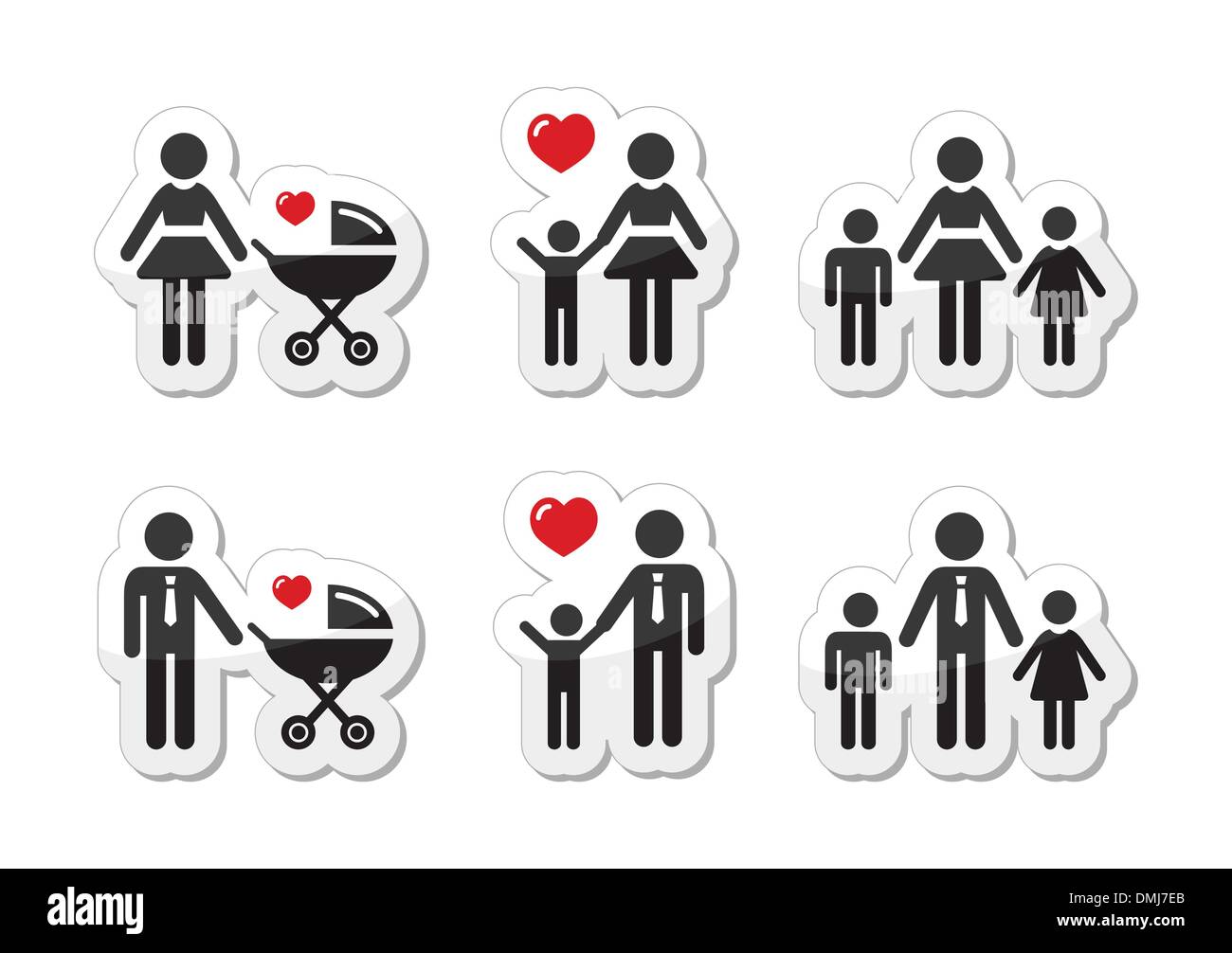 Genitore Single sign - icone familiari come etichette Illustrazione Vettoriale