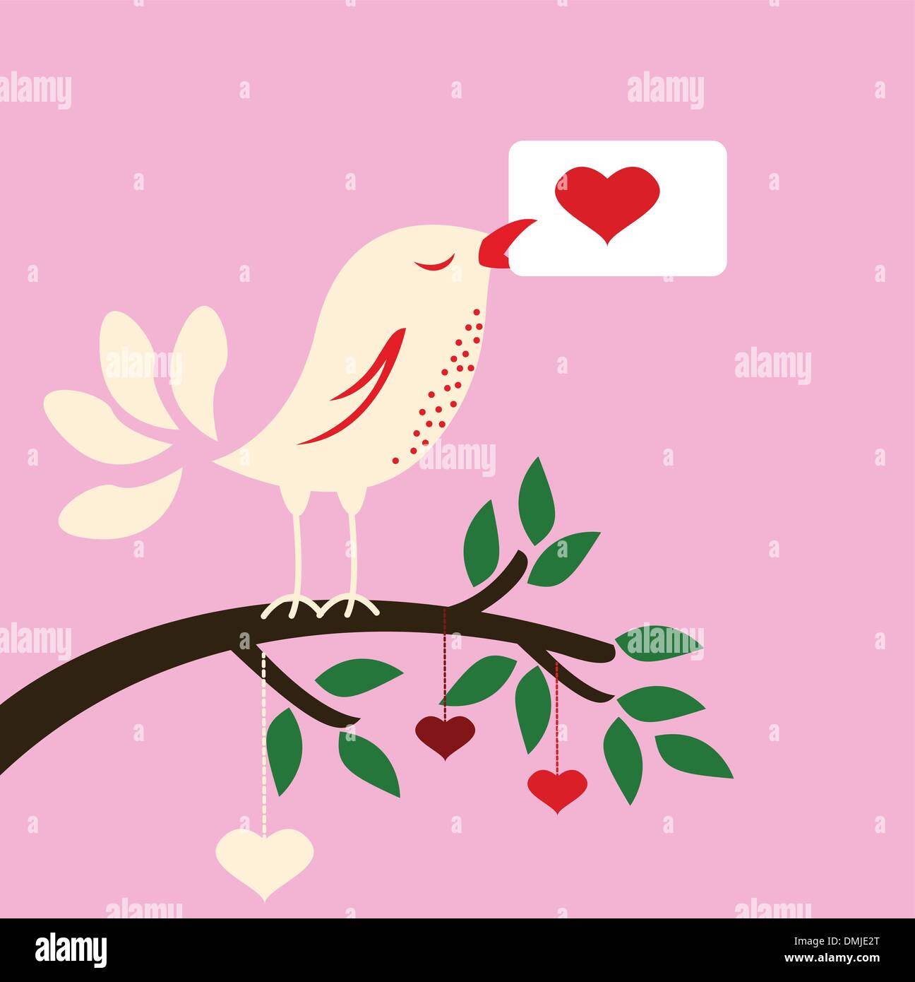 Illustrazione di bellezza di uccello con amore card per la progettazione Illustrazione Vettoriale