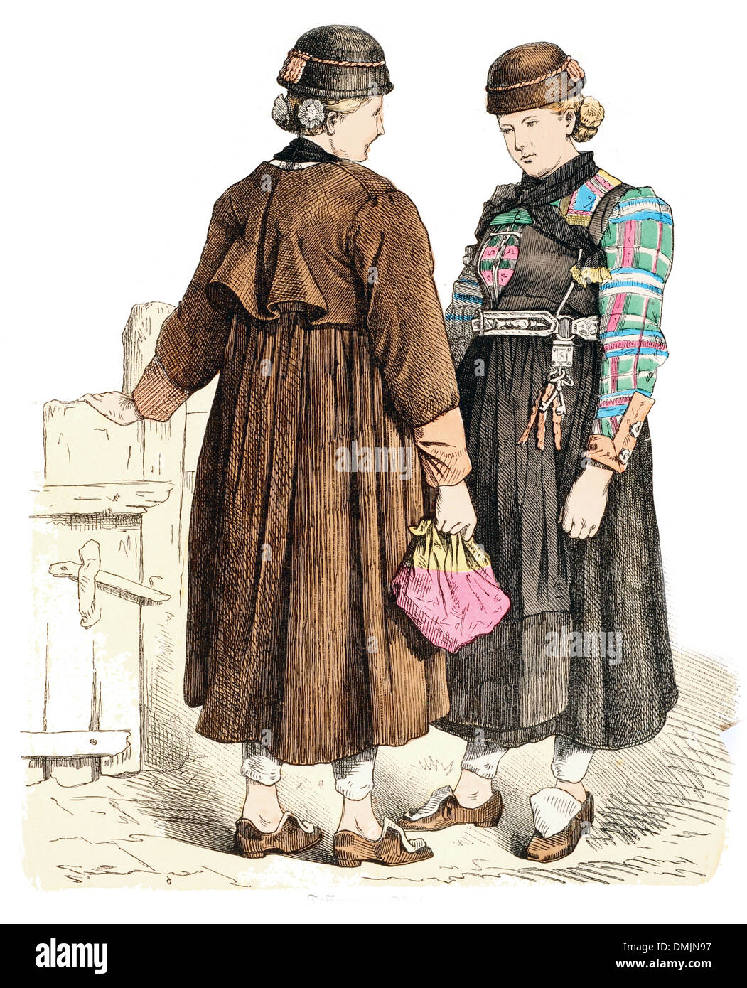 Xix secolo XIX 1800s due donne da Teffereggen Thal Tirolo Austria Foto Stock