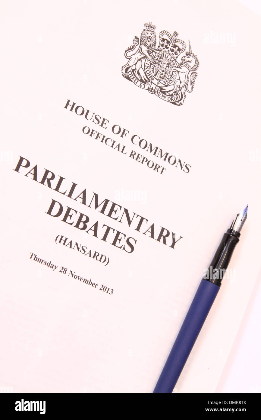 Hansard House of Commons gazzetta dibattiti parlamentari relazione REGNO UNITO Foto Stock