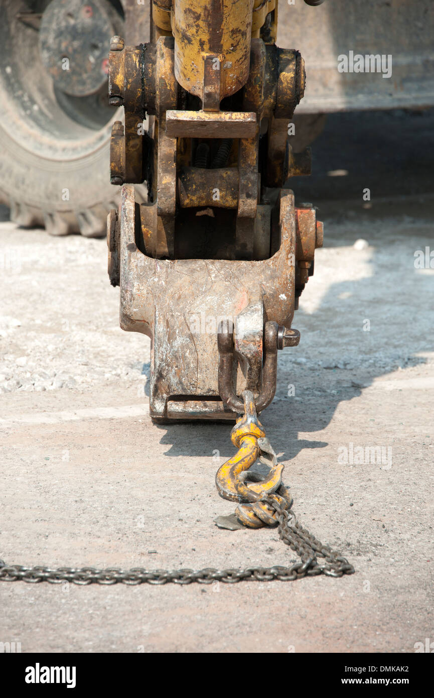 JCB braccio di scavo a catena gancio di sollevamento paranco SWL Foto Stock