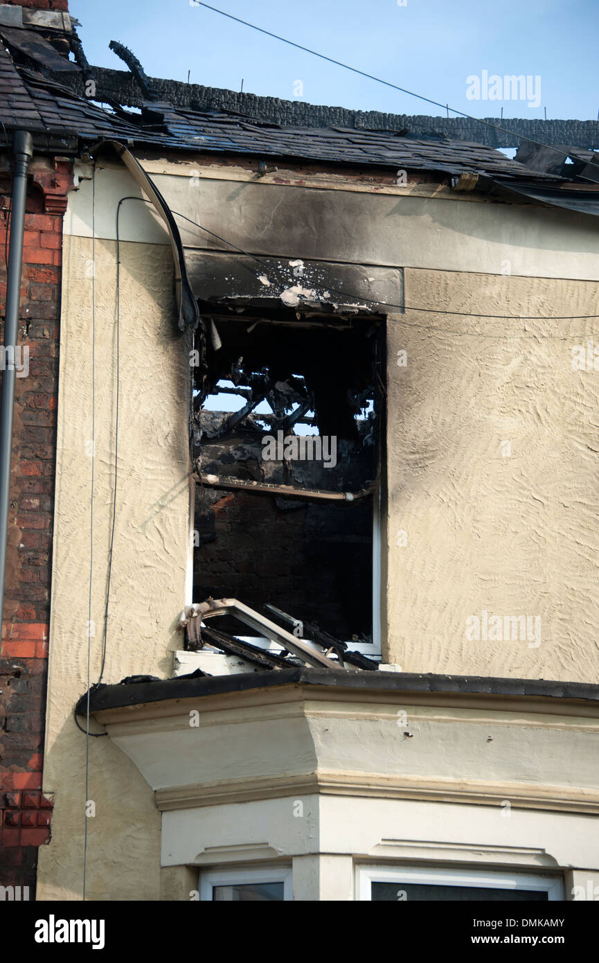 Casa grave incendio UK Bruciata Camera da Letto Senza visceri Foto Stock