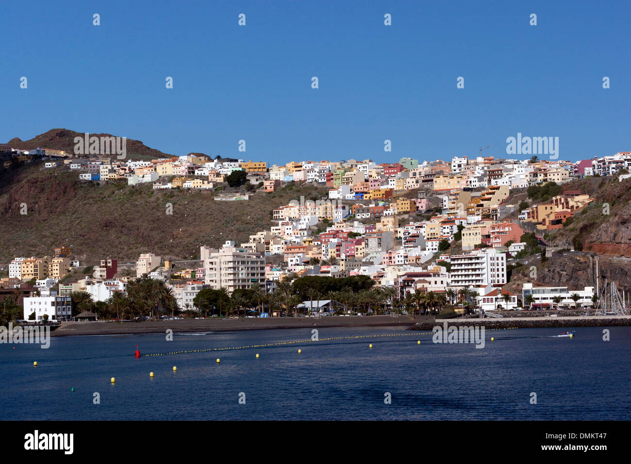 Vista di San Sebastian de La Gomera dal traghetto, La Gomera, isole Canarie, Spagna Foto Stock