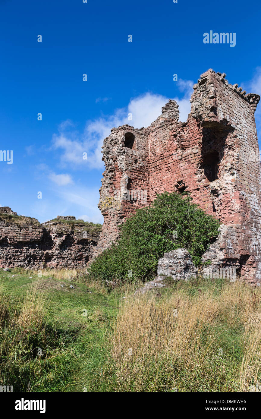 Castello Rosso a Lunan Bay sulla costa di Angus in Scozia. Foto Stock