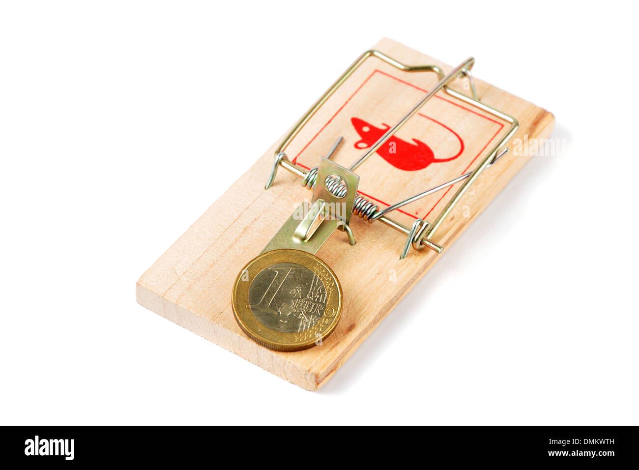 Un Euro moneta in mousetrap come esca Foto Stock