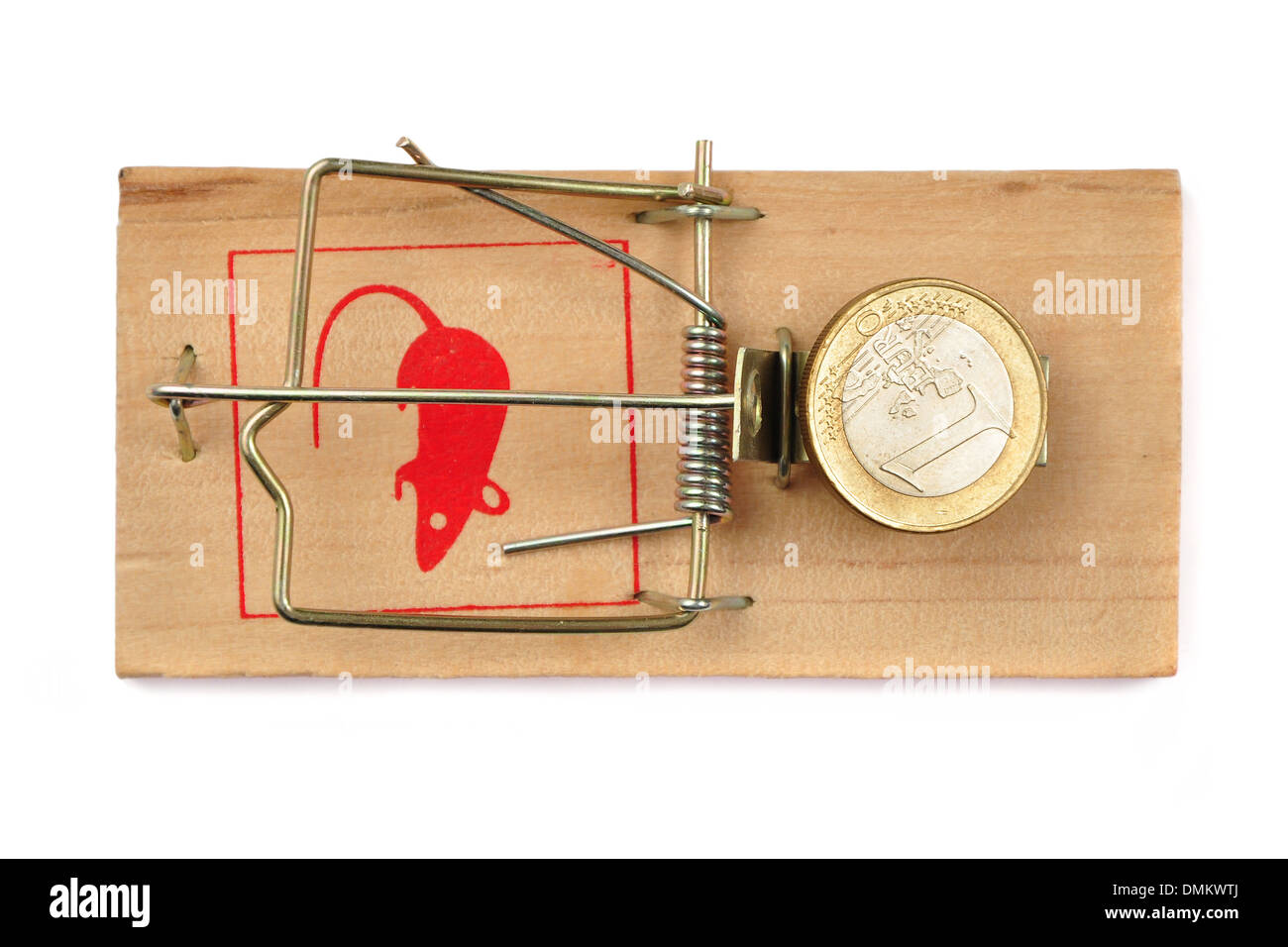 Un Euro moneta in mousetrap come esca Foto Stock