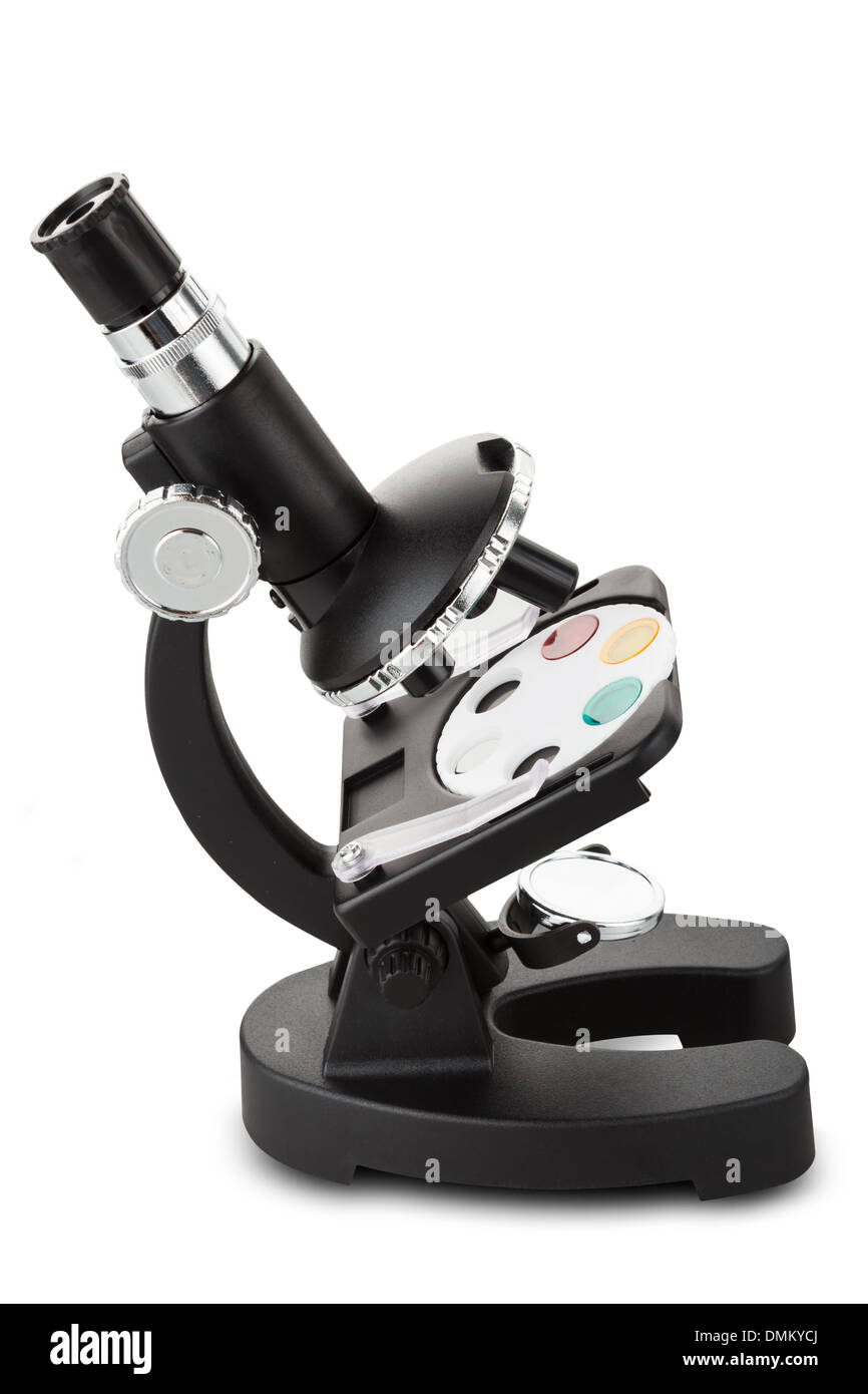 Microscopio giocattolo isolato su bianco Foto Stock