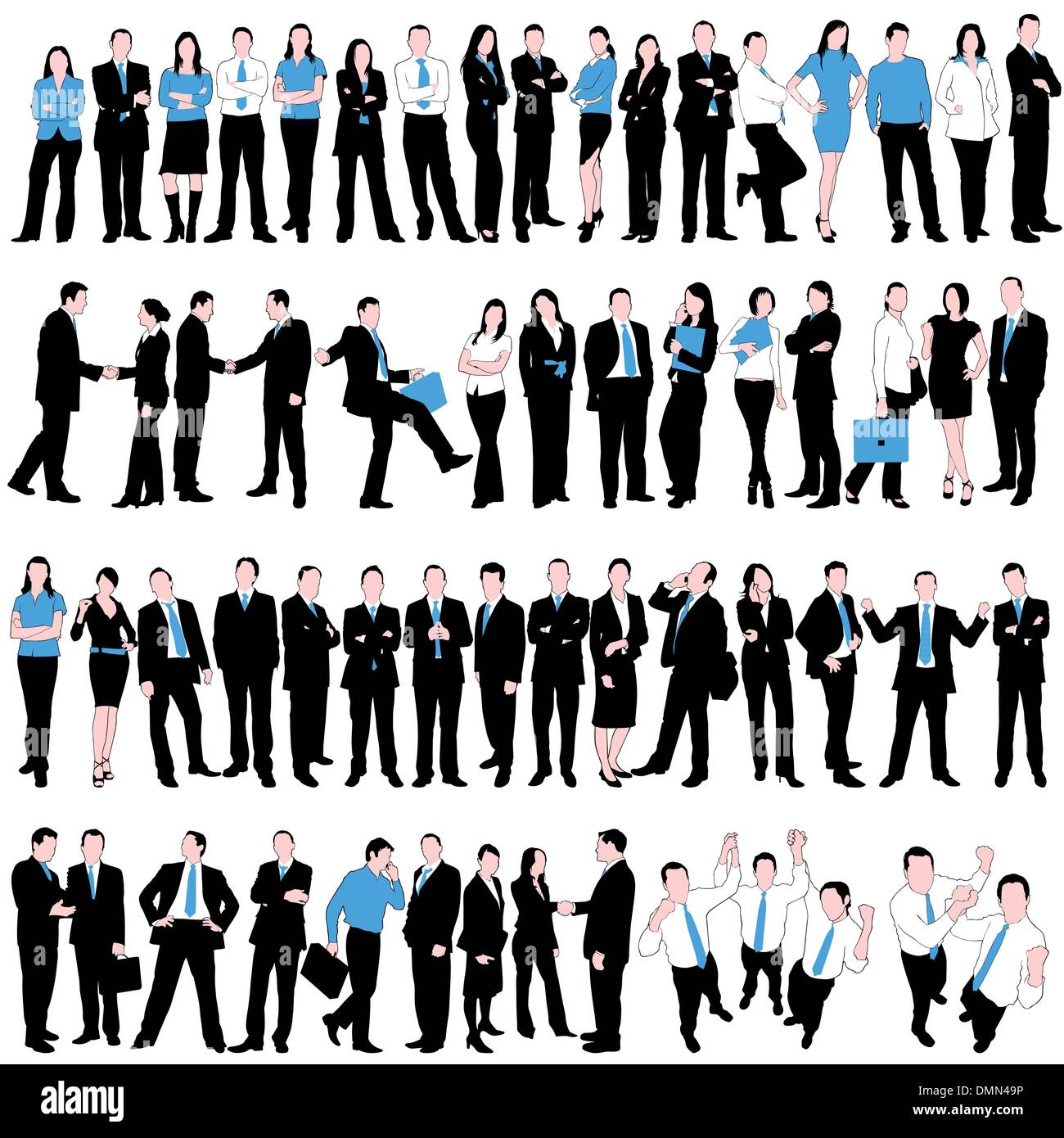 60 La gente di affari sagome impostare isolati su sfondo bianco Illustrazione Vettoriale