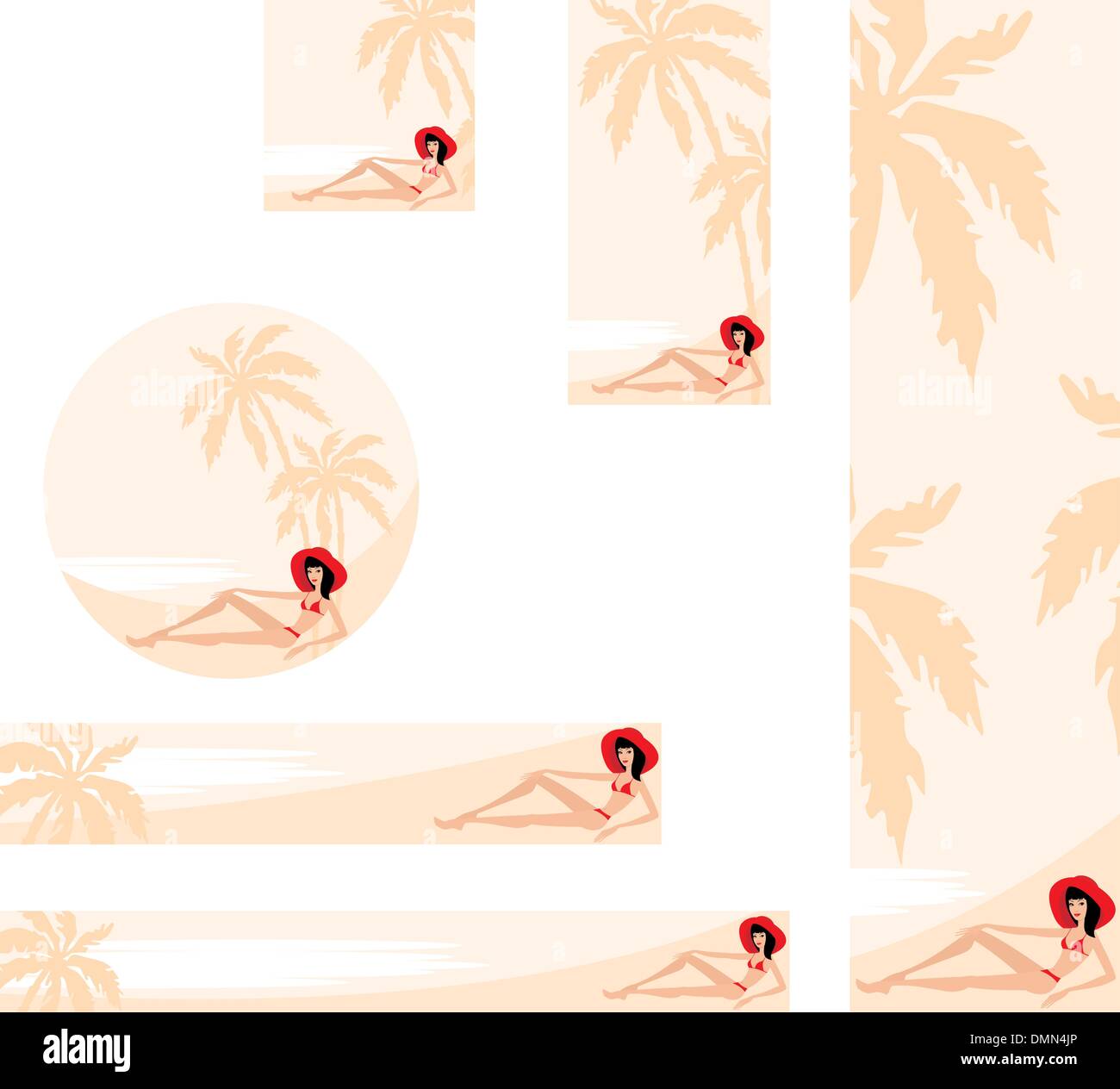 Banner con alberi di palma e da donna Illustrazione Vettoriale